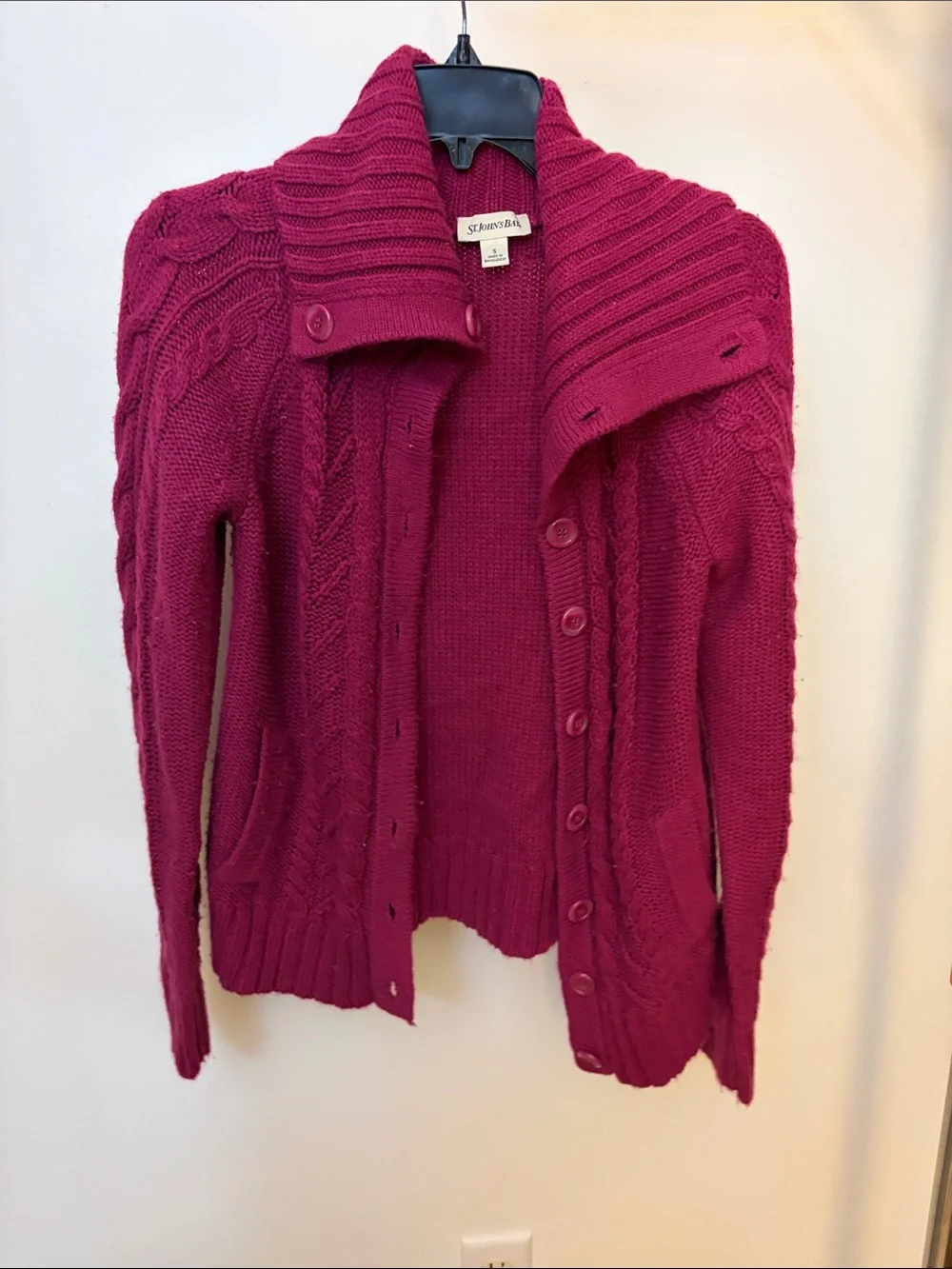 St. John's Bay Women's Cable Knit Button-Up Cardigan - Raspberry